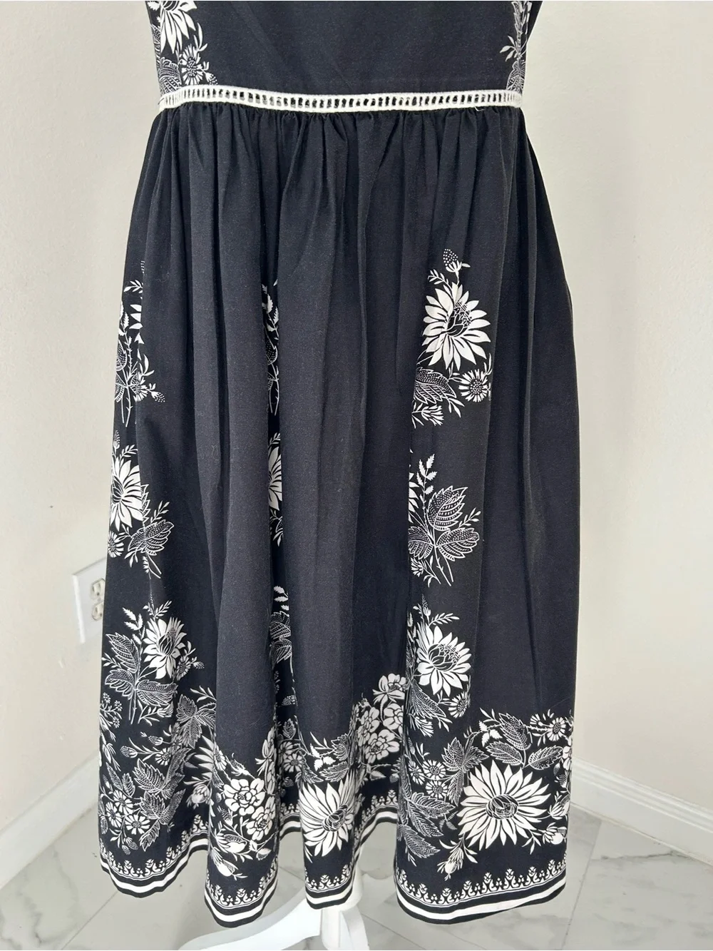 The Limited Black & White Floral Spaghetti Strap Midi Dress